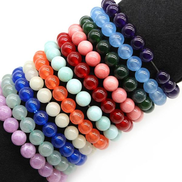 

beaded, strands natural healing energy chalcedony bracelet men bracelets 6/8/10mm river amazontie beads bangle elastic pulsera women jewelry, Black