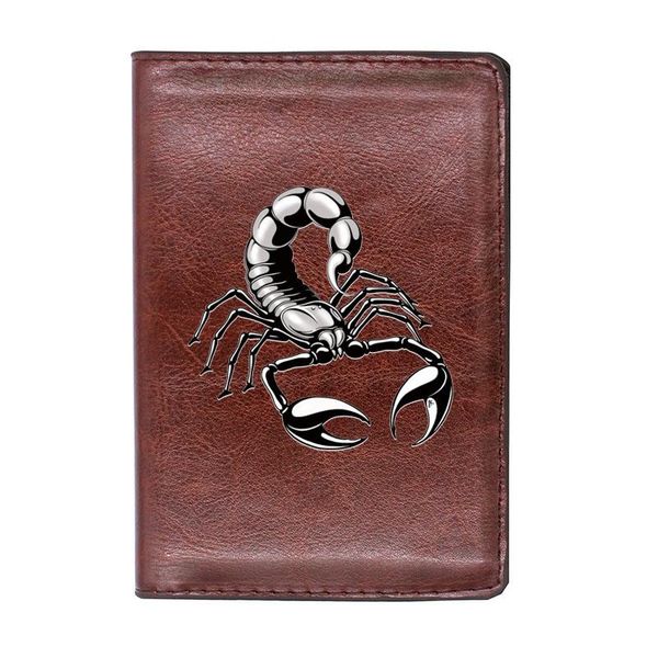 

card holders fashion men women passport cover pu leather silver scorpion printing travel id holder wallet, Brown;gray