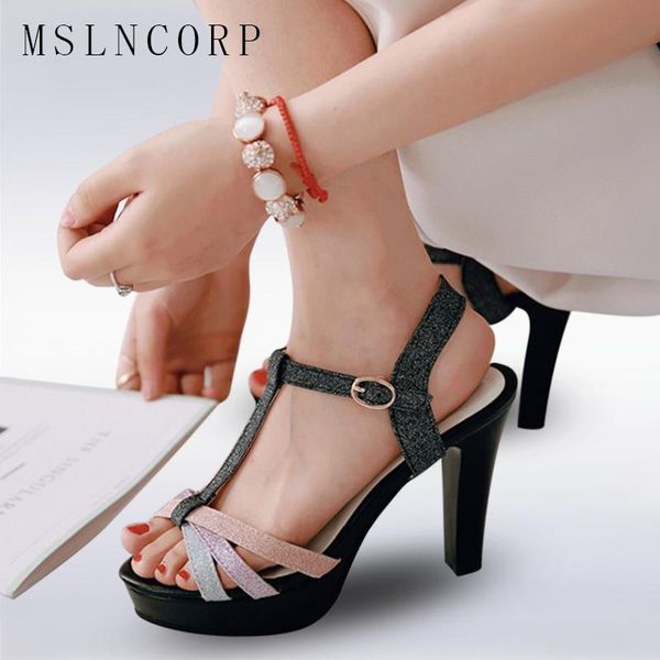 

plus size 34-43 fashion summer women sandals females extreme high heels bling open toe platform party pumps shoes, Black