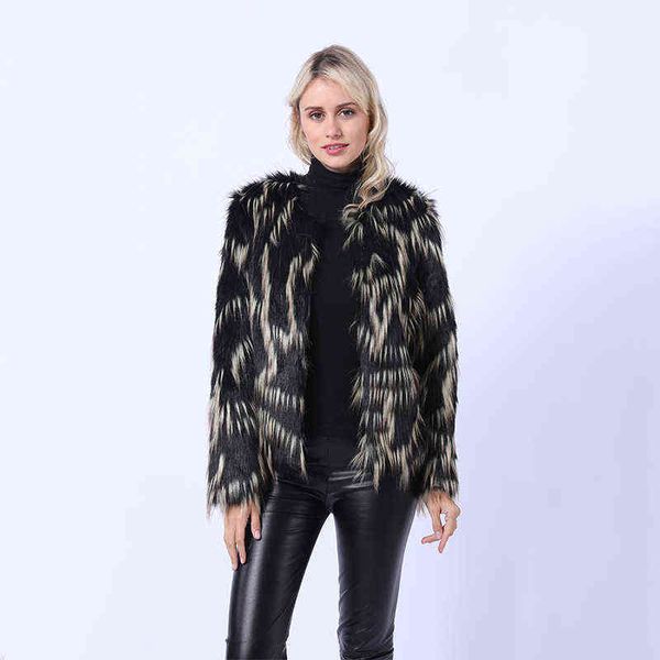 

autumn and winter imitation cashmere long fur coat medium long contrast gradient fur coat female 211207, Black