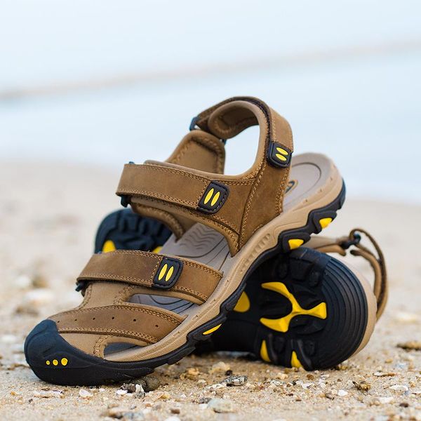 

sandals 2021 summer waterproof beach for mens leather gladiator non-slip roman big sizes 38-47, Black