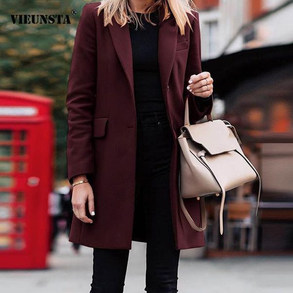 

women's wool & blends fashion single-breasted cardigan outerwear autumn winter simple classic overcoat women casual slim solid lapel co, Black