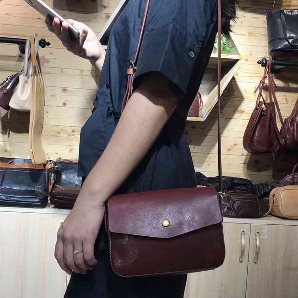 

designer bagsdonotknow leather oblique bag small female temperament literary retro vegetable tanned layer leather shoulder bag envelopeluxur