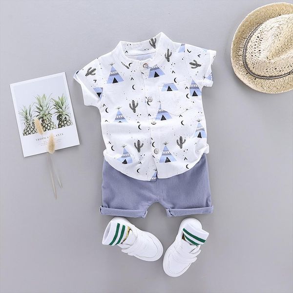 

1 4years infant baby boys clothes set cartoon t shirt short sleeve shorts turn down collar summer outfits, White