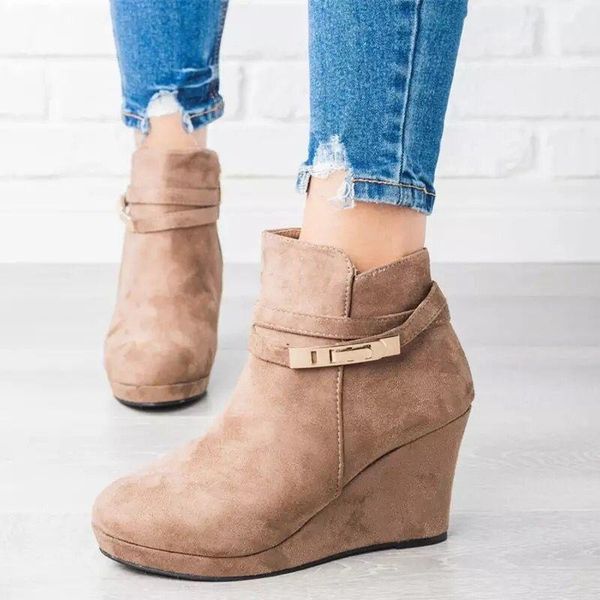 

boots women's wedge with boots, british retro thick-soled and velvet nude fashionable comfortable, Black