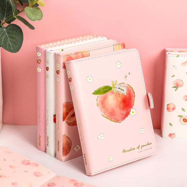 

notepads jianwu peach series magnetic buckle a5/a6 notebooks notepad pink girly heart kawaii hand book diary planner stationery supplies, Purple;pink