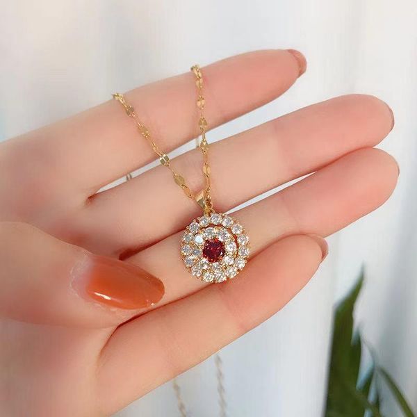 

pendant necklaces fashion light zircon titanium steel necklace women's super flash rotatable temperament choke clavicle chain, Silver