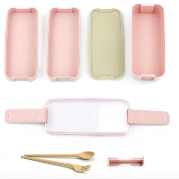 

dinnerware sets japanese style microwave bento box two layers wheat straw lunch leak-proof for school work container