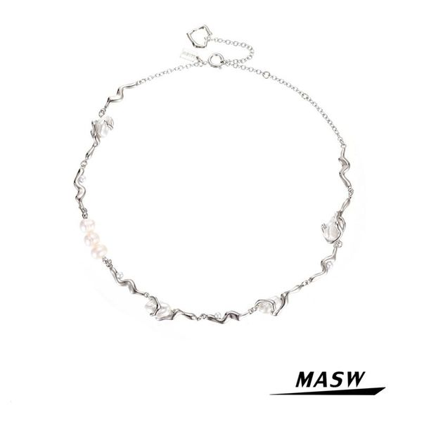 

chokers masw original design one layer metal necklace 2021 trend geometric natural freshwater pearl pendant women jewelry, Golden;silver