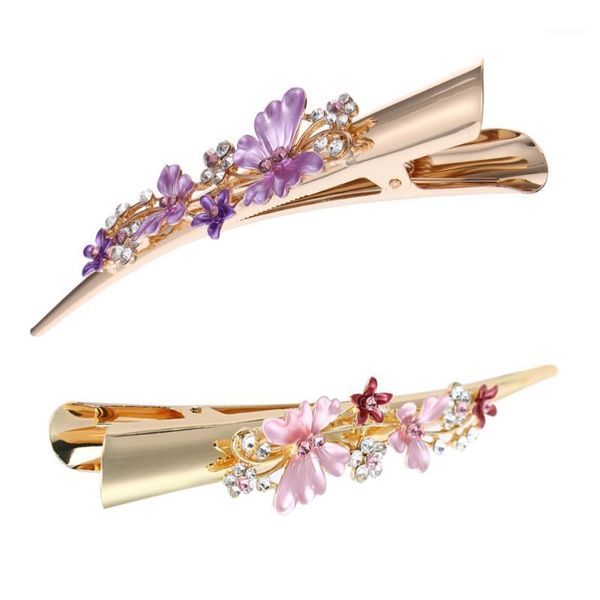 

2pcs hair clip retro flower design barrettes metal large duckbill clips1