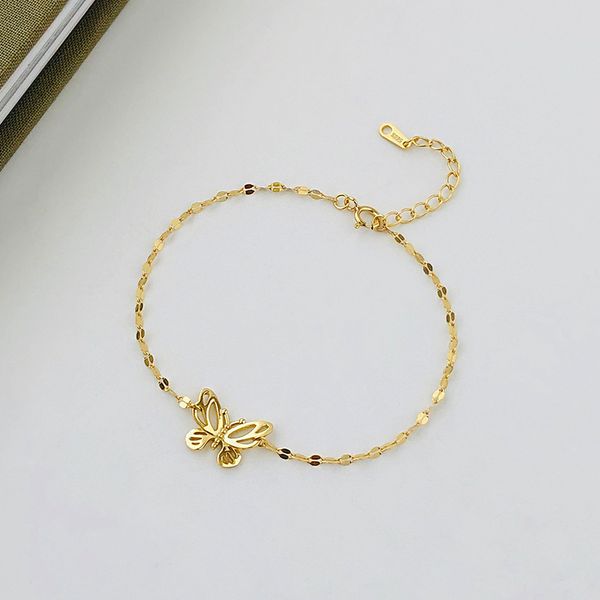 

925 sterling silver butterfly bracelets for women fine jewelry hand chain fashion gold color bracelet bangle female gifts, Golden;silver
