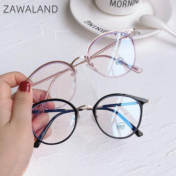 

fashion sunglasses frames zawaland metal vintage glasses frame anti-blue light eyeglasses student computer optical myopiaeyewear pink tranpa, Black