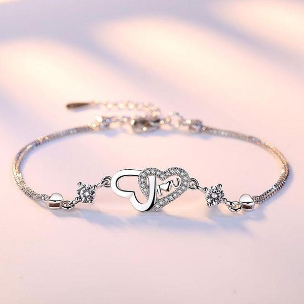 

charm bracelets korean silver plated heart bracelet crystal zircon for women charms & bangles jewelry girlfriend gift scf263, Golden;silver