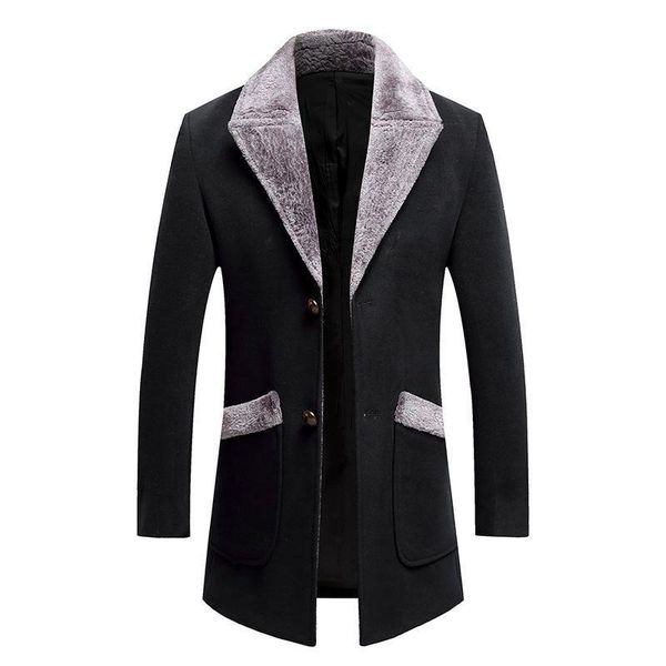 

men's trench coats winter long jackets wool good quality slim fit overcoats autumn, Tan;black