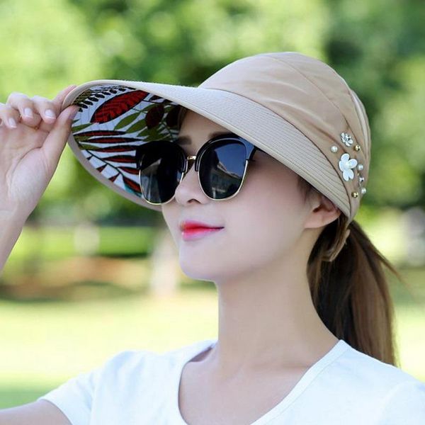 

wide brim hats sun for women visors hat fishing beach adjustable folding cap uv protection casual summer outdoor tool, Blue;gray