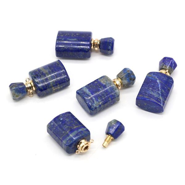 

charms 15x34mm pendant natural semi-precious stone lapis lazuli perfume bottle for jewelry making charm diy necklace accessorie, Bronze;silver