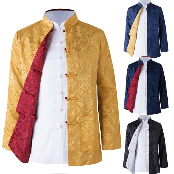 

ethnic clothing long sleeve two sided traditional chinese clothes tang suit spring men silk embroidery jacket coat for, Red