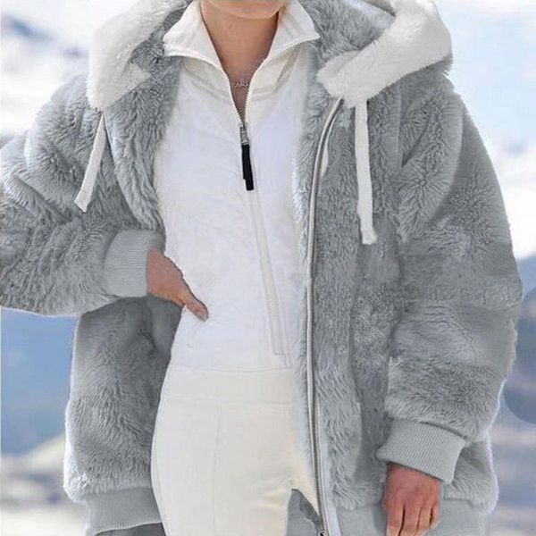 

women's vests autumn hooded loose fashion long sleeve coat overcoat plush, Black;white