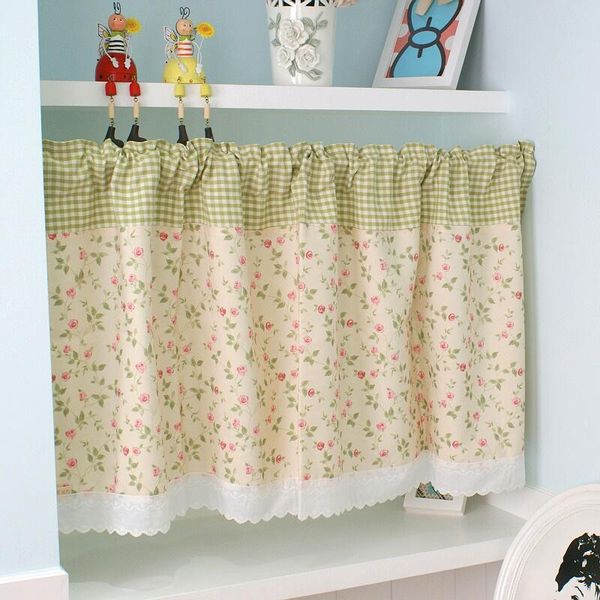 

lace floral curtain rod pocket half-curtain for kitchen small window drapes dust cabinet door coffee shop decor panel &