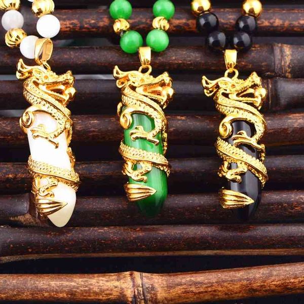 

creative vietnam sand gold imitation emerald jade necklace for men, Black
