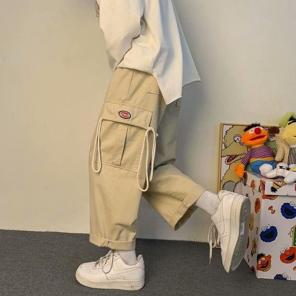 

men's pants shzq spring and summer overalls men's trendy korean loose straight streetwear hip hop pantalon hombre 2021, Black