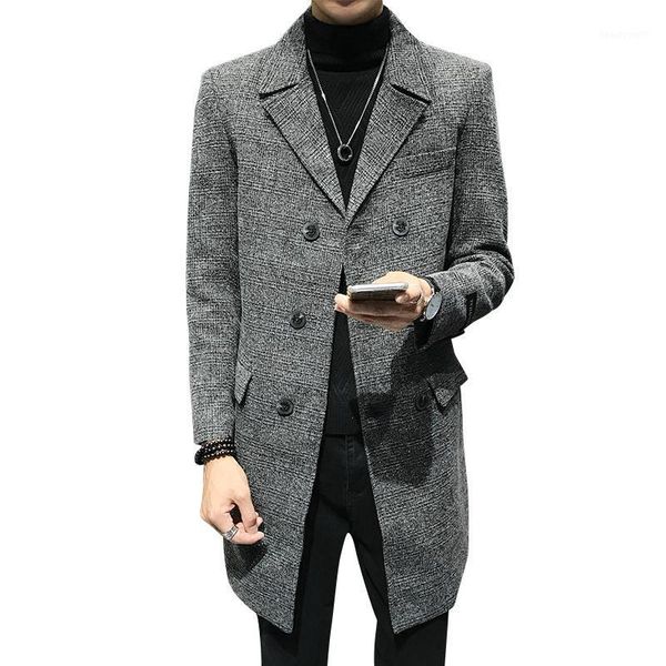 

men's trench coats autumn double-breasted long coat s-3xl black gray jacket men fashion business casual jackets, Tan;black