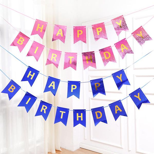 

party decoration 10pcs gold gilt color pull flower birthday flag laser dazzle fish tail english alphabet banner