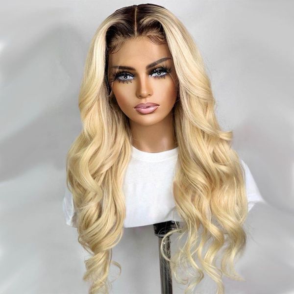 

middle part body wave blonde wig 28 inch brazilian remy human hair 613 deep lace wigs pre plucked with baby, Black;brown