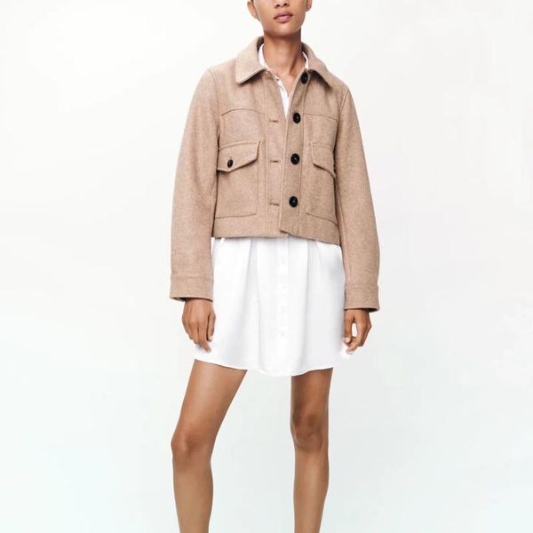 

women's jackets autumn and winter casual solid color lapel long sleeve pocket decorative jacket, Black;brown