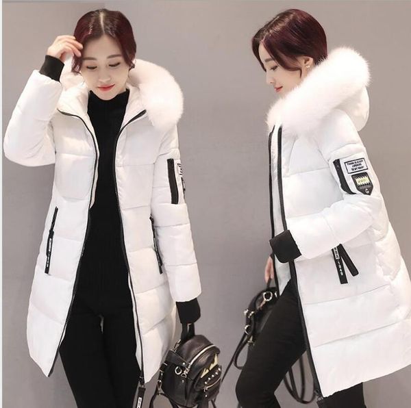 

women's trench coats winter jacket women korean parka long coat down cotton padded parkas mujer 2021 ladies jackets large fur collar kj, Tan;black