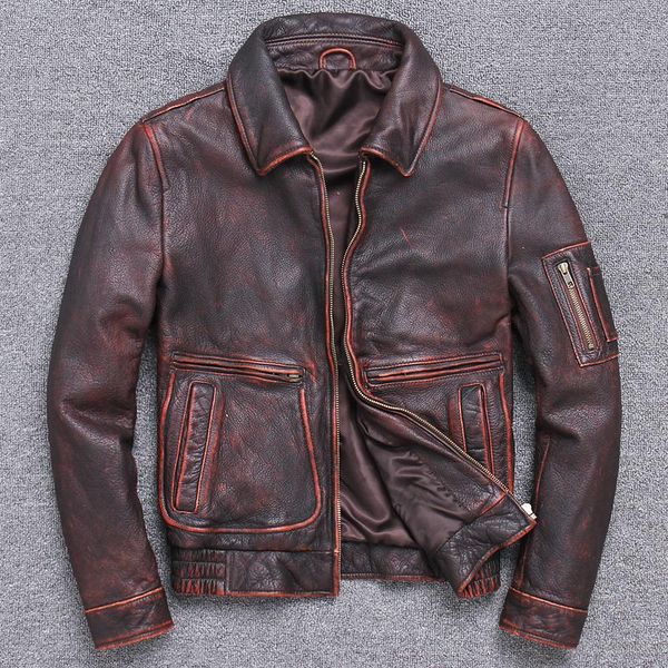 

men's leather & faux zvaqs 2021 brand thick cowhide jacket business casual genuine locomotive suit retro large size brown coat, Black