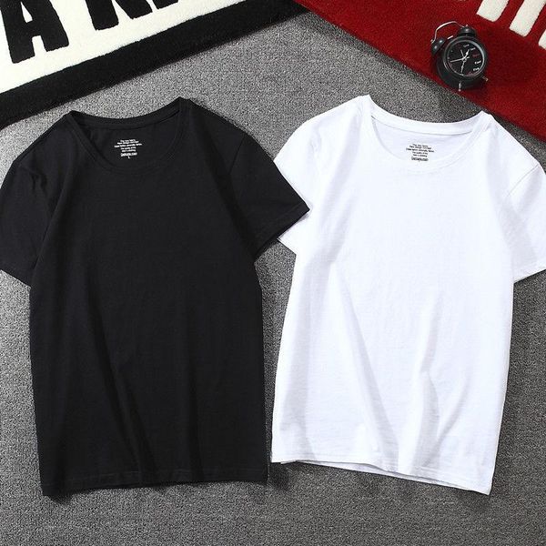 

men's t-shirts 2021 2 pieces solid color casual breathable o-neck cotton tshirt, White;black