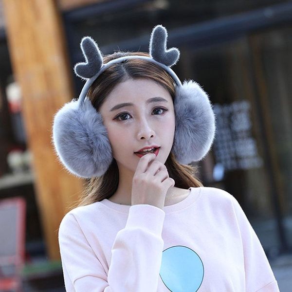 

hair accessories christmas fur elk earmuff antlers solid headband women kids matching earmuffs winter warm comfortable deer earwarmer, Slivery;white