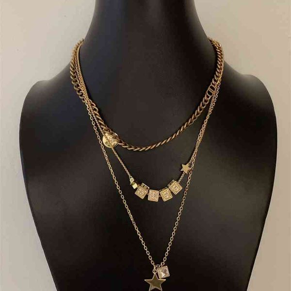 

70% off outlet online heavy industry three layer dice necklace sweater chain, Black