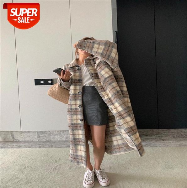 

isabel wool loose plaid coat women's mid-length korean woolen women #i54d, Black