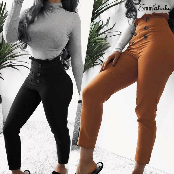 

women's pants & capris fashion women ladies high waist skinny trouser ankle-length slim solid pencil, Black;white