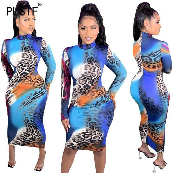 

women o neck print bodycon dress long sleeve slim party club female, Black;gray
