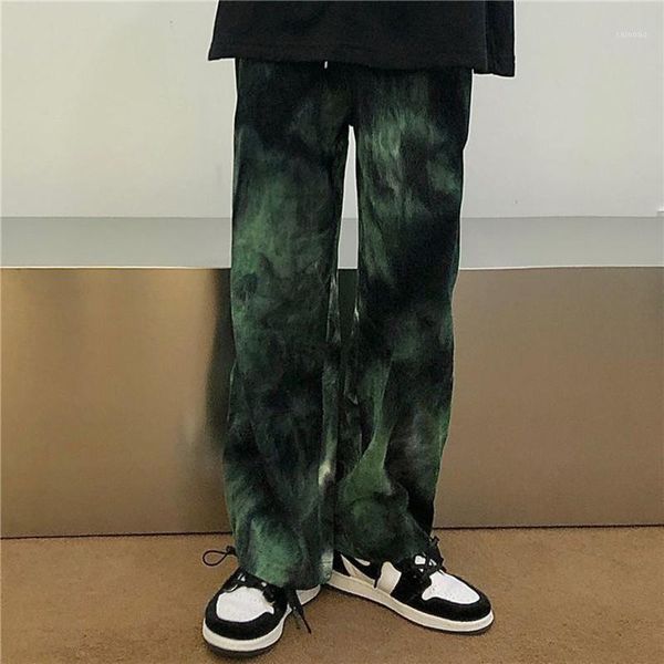 

men's pants hip hop tie dye fashion casual retro corduroy men streetwear korean loose straight wide legs mens m-2xl, Black