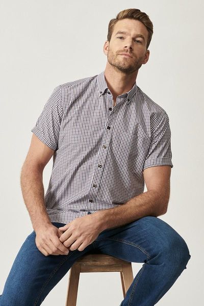 

men's dress shirts shirt male white-brown regular fit short-sleeve, White;black