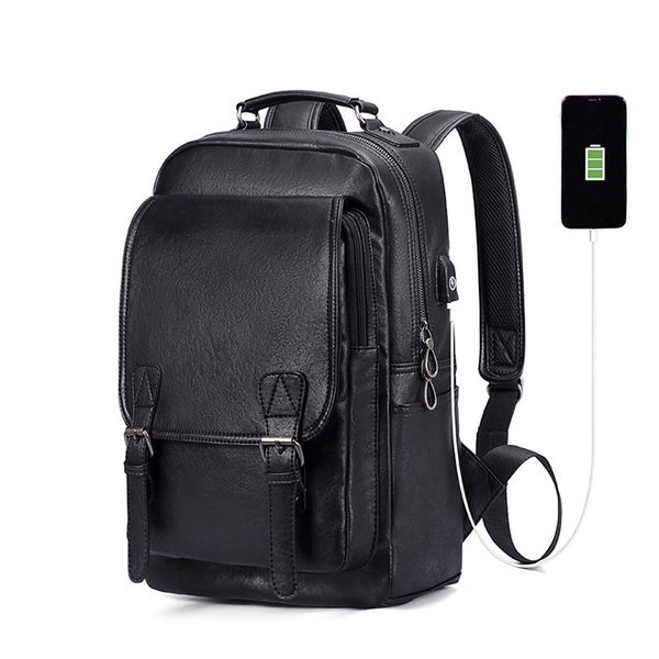 

Custom Retro PU Bag Leather USB Laptop Backpack, Casual Notebook Backpack for Men