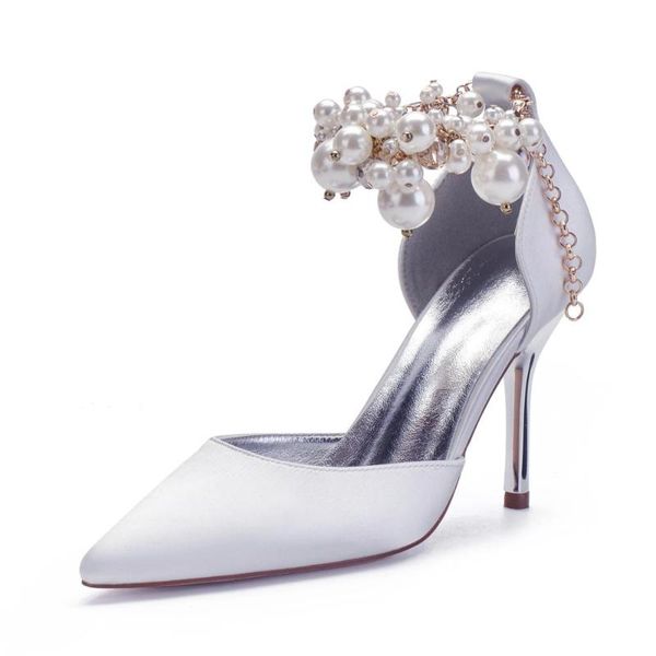 

dress shoes satin pearls high heels formal party women pointed toe prom evening wedding bridal pumps, Black