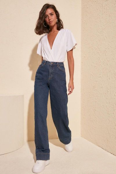 

women's jeans trendyol trotting detailed high bel wide leg twoss20je0148, Blue