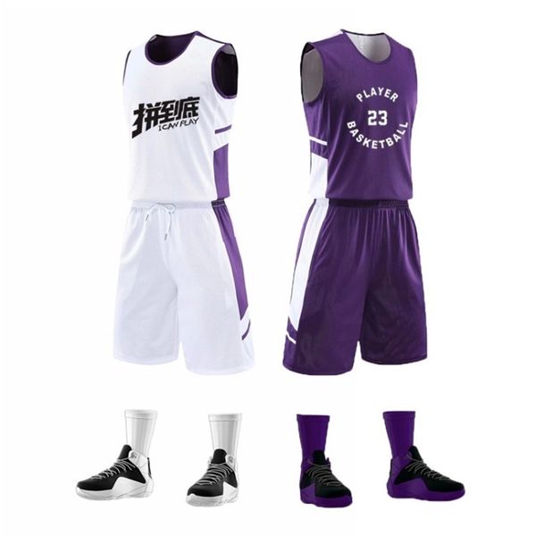 

double faced suit for male students training competition sports vest basketball team uniform printing size, Gray