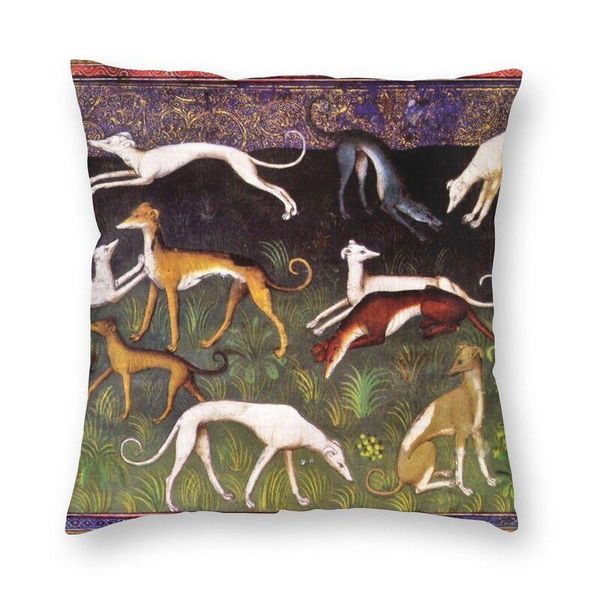 

cushion/decorative pillow medieval greyhound and royal hunt cushion covers sofa home decor whippet sighthound dog square throw case 40x40cm