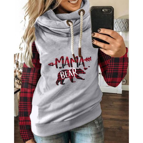 

women's sweatshirt mama bear color block hooded long sleeve fashionable d88 hoodies & sweatshirts, Black