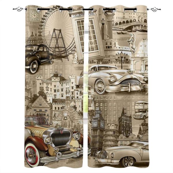 

car european building vintage bedroom modern window curtain for living room decoration curtains home textile drapes &