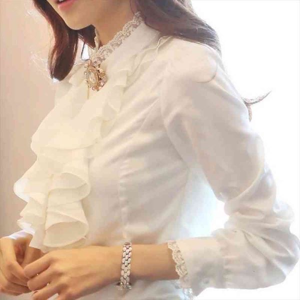 

ol long-sleeved chiffon womens blouses and lotus leaf plus size 4xl, White