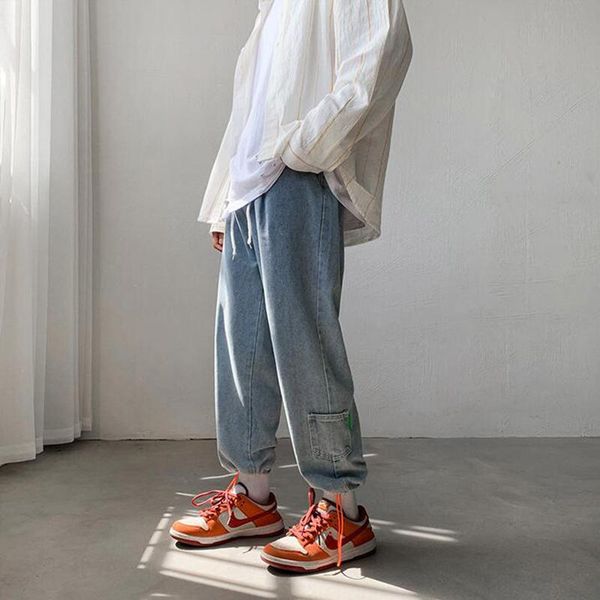 

men's jeans tall waist male autumn winter harbor agitation brand straight tube loose wide leg trousers han edition trend, Blue