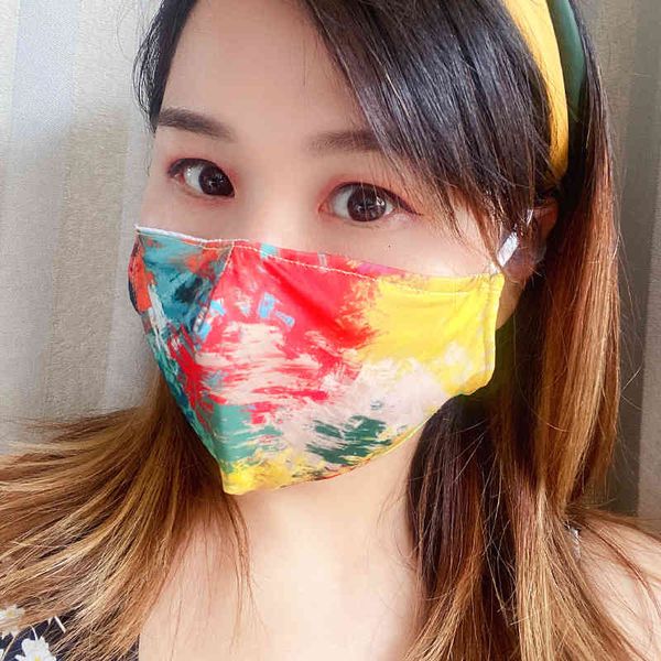 

breathable dust proof pm2.5 and filter ice silk polyester tie dye printing mask