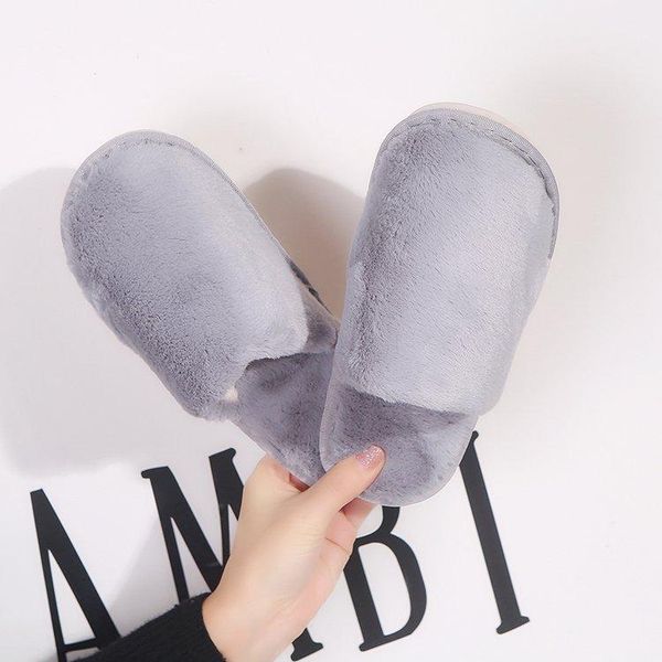 

women winter home plush slippers furry floor shoes soft warm house indoor bedroom flip flops zapatillas mujer, Black